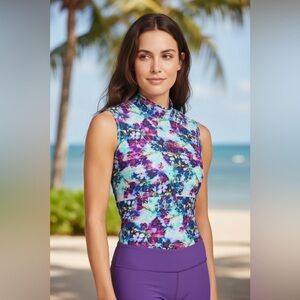 Athleta mock neck floral top